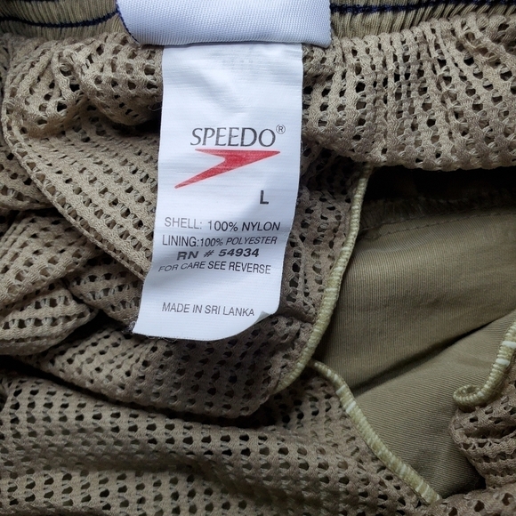 Speedo Vintage Beige Black Accent Swim Trunks Mesh Lined Size Large Cargo - Picture 8 of 9